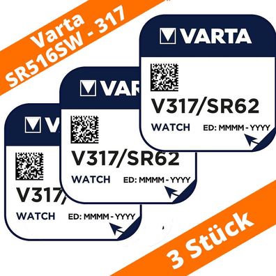 3 x Varta V317 Uhren Batterie Knopfzelle SR62 SR516SW Watch Silberoxid 1,55 V