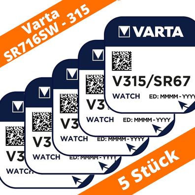 5 x Varta V315 Uhrenbatterie 1,55 V SR716SW SR67 Watch Knopfzelle Silberoxid