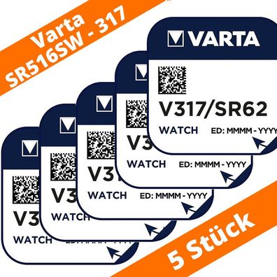 5 x Varta V317 Uhren Batterie Knopfzelle SR62 SR516SW Watch Silberoxid 1,55 V