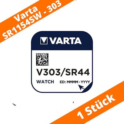 1 x Varta V303 Uhrenbatterie 1,55V SR44SW SR1154 Silberoxid Watch Knopfzelle