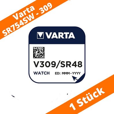 1 x Varta V309 Uhrenbatterie 1,55 V SR754SW SR48 Silberoxid Knopfzelle Watch