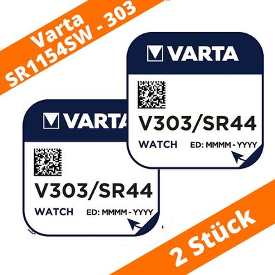 2 x Varta V303 Uhrenbatterie 1,55V SR44SW SR1154 Silberoxid Watch Knopfzelle