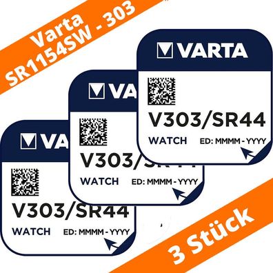 3 x Varta V303 Uhrenbatterie 1,55V SR44SW SR1154 Silberoxid Watch Knopfzelle