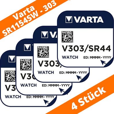 4 x Varta V303 Uhrenbatterie 1,55V SR44SW SR1154 Silberoxid Watch Knopfzelle