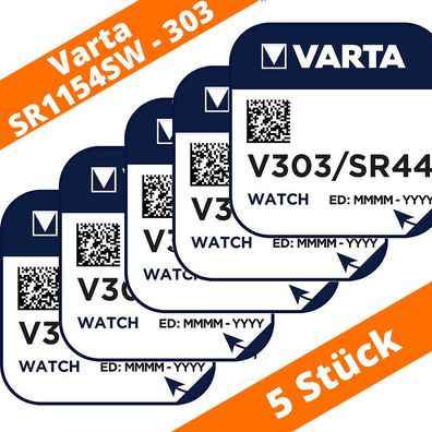 5 x Varta V303 Uhrenbatterie 1,55V SR44SW SR1154 Silberoxid Watch Knopfzelle
