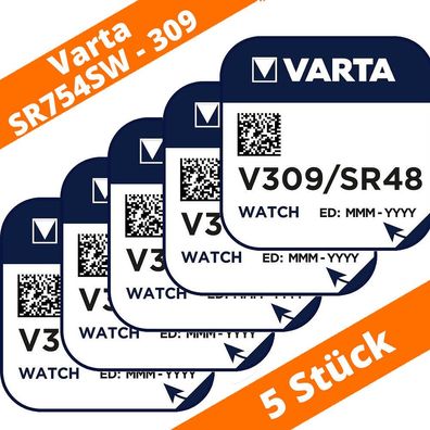 5 x Varta V309 Uhrenbatterie 1,55 V SR754SW SR48 73mAh Batterie Knopfzelle NEU
