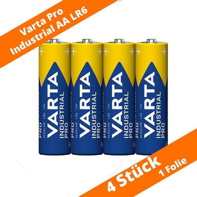 4 x Varta Pro Industrial AA Mignon Alkaline Batterien 1,5 V Folie LR6 4006