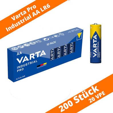 200 x Varta Pro Industrial AA Mignon Alkaline Batterien 1,5 V Box LR6 4006