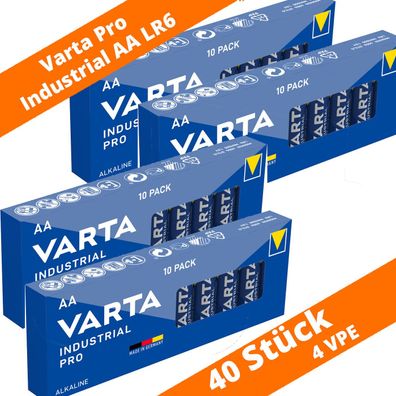 40 x Varta Pro Industrial AA Mignon Alkaline Batterien 1,5 V Box LR6 4006