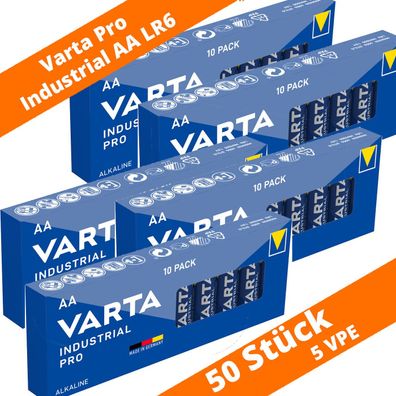 50 x Varta Pro Industrial AA Mignon Alkaline Batterien 1,5 V Box LR6 4006