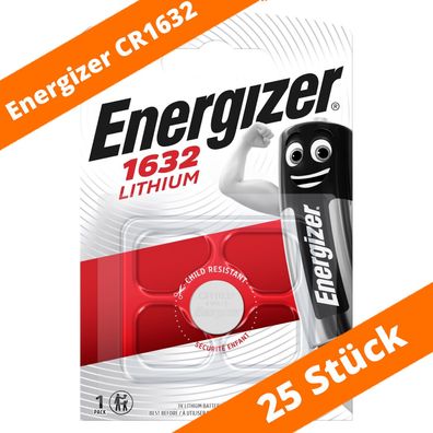 25 x Energizer CR 1632 Lithium Batterie Knopfzelle DL1632 3V 130mAh Auto LED