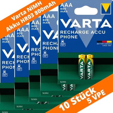 10 x Varta T398 Phone Power Akku AAA Micro HR03 1,2V 800mAh DECT Telefon NEU