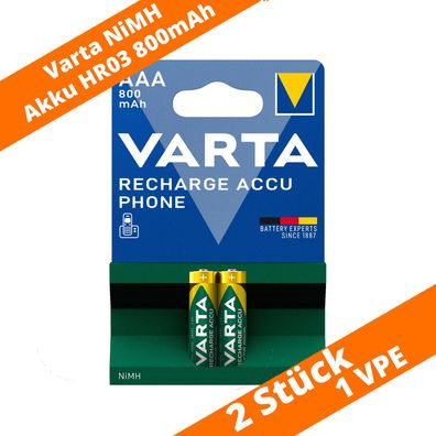 2 x Varta T398 Phone Power Akku AAA Micro HR03 1,2V 800mAh DECT Telefon NEU