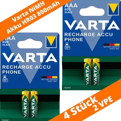 4 x Varta T398 Phone Power Akku AAA Micro HR03 1,2V 800mAh DECT Telefon NEU