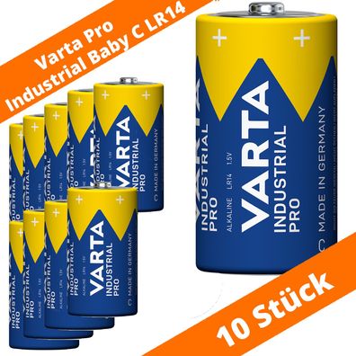 10 x Varta Pro Industrial 4014 Alkaline Baby C LR14 Batterien MN1400 1,5V lose