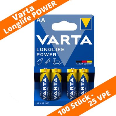 100 x Varta AA Mignon LR6 4906 MN1500 Alkaline Longlife Power Batterie 25 x 4er