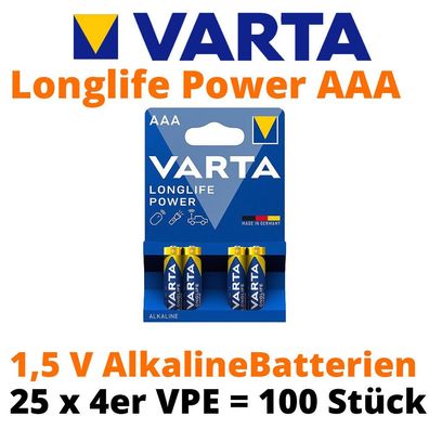 100 x Varta Longlife Power Batterien AAA Micro LR03 4903 1,5V Alkaline 25 x 4er