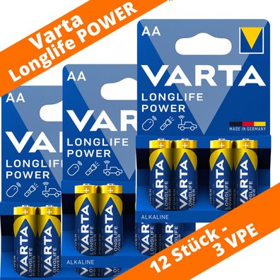 12 x Varta AA Mignon LR6 4906 MN1500 Alkaline Longlife Power Batterie 3 x 4er