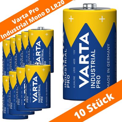 10 x Varta Pro Industrial 4020 Alkaline Mono D LR20 Batterien MN1300 1,5V lose