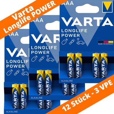12 x Varta Longlife Power Batterien AAA Micro LR03 4903 1,5V Alkaline 3 x 4er