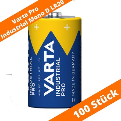 100 x Varta Pro Industrial 4020 Alkaline Mono D LR20 Batterien MN1300 1,5V lose