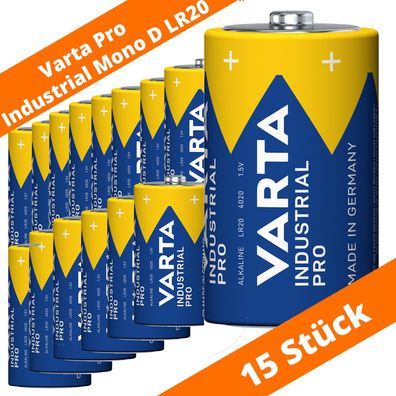 15 x Varta Pro Industrial 4020 Alkaline Mono D LR20 Batterien MN1300 1,5V lose