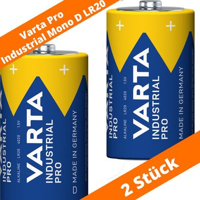 2 x Varta Pro Industrial 4020 Alkaline Mono D LR20 Batterien MN1300 1,5V lose