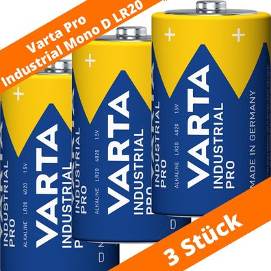 3 x Varta Pro Industrial 4020 Alkaline Mono D LR20 Batterien MN1300 1,5V lose