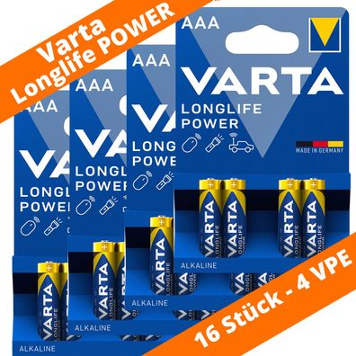 16 x Varta Longlife Power Batterien AAA Micro LR03 4903 1,5V Alkaline 4 x 4er
