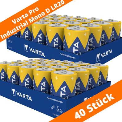 40 x Varta Pro Industrial 4020 Alkaline Mono D LR20 Batterien MN1300 1,5V lose