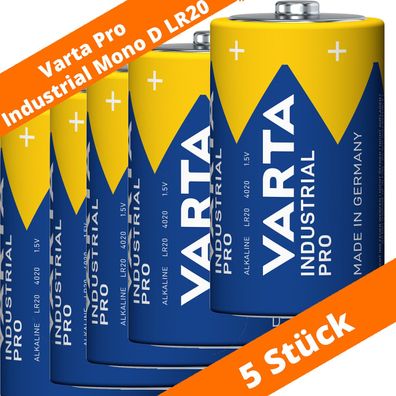 5 x Varta Pro Industrial 4020 Alkaline Mono D LR20 Batterien MN1300 1,5V lose