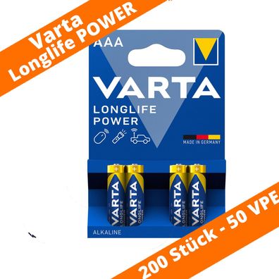 200 x Varta Longlife Power Batterien AAA Micro LR03 4903 1,5V Alkaline 50 x 4er
