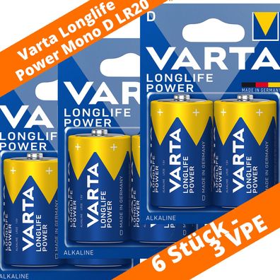 6 x Varta Longlife Power 4920 Mono D LR20 Batterien MN1300 1,5V ex High Energy