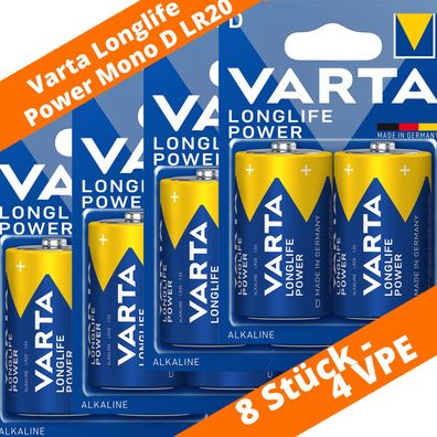 8 x Varta Longlife Power 4920 Mono D LR20 Batterien MN1300 1,5V ex High Energy