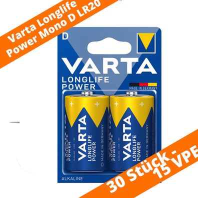 30 x Varta Longlife Power 4920 Mono D LR20 Batterien MN1300 1,5V ex High Energy