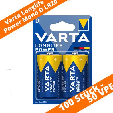 100 x Varta Longlife Power 4920 Mono D LR20 Batterien MN1300 1,5V ex High Energy
