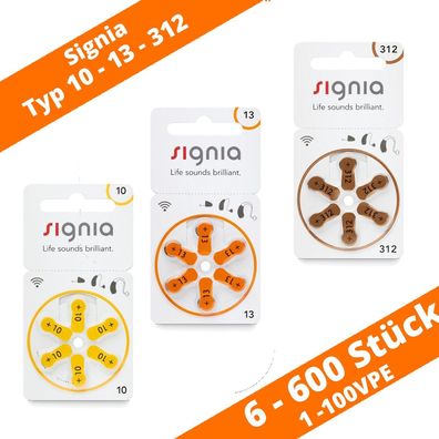 Signia Typ 10 13 312 gelb orange braun PR70 PR48 PR41 Hörgeräte Batterien 1,55V