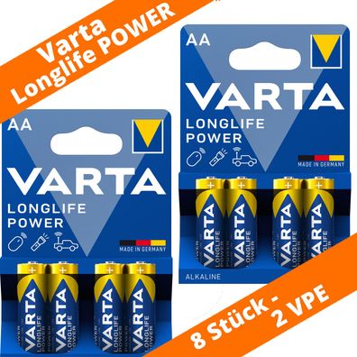 8 x Varta AA Mignon LR6 4906 MN1500 Alkaline Longlife Power Batterie 2 x 4er