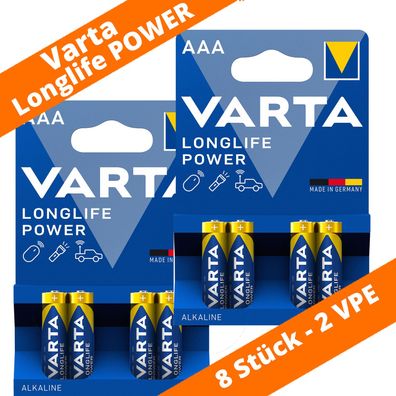 8 x Varta Longlife Power Batterien AAA Micro LR03 4903 1,5V Alkaline 2 x 4er