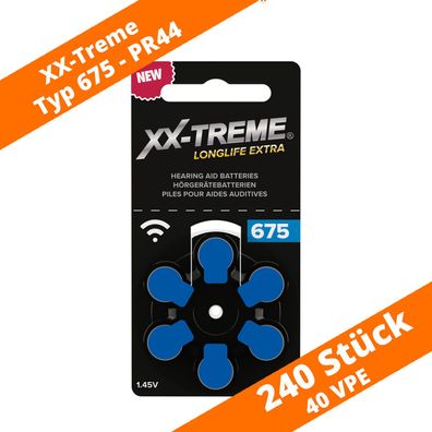 240 Stück XX-TREME Longlife Extra Hörgerätebatterien Typ 675 PR44 Blau NEU
