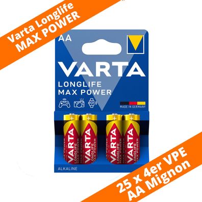 100 x Varta Longlife Max Power / Max Tech 4706 AA Mignon LR6 Foto 1,5V Batterie
