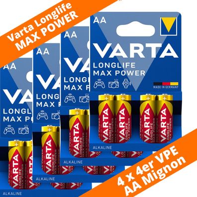 16 x Varta Longlife Max Power / Max Tech 4706 AA Mignon LR6 Foto 1,5V Batterie