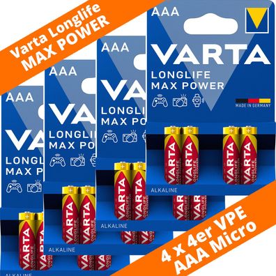 16 x Varta Longlife Max Power / Max Tech 4703 AAA Micro LR03 Foto 1,5V Batterie
