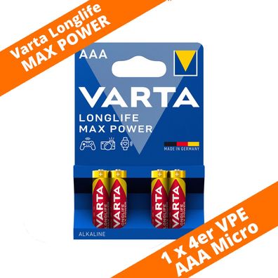 4 x Varta Longlife Max Power / Max Tech 4703 AAA Micro LR03 Foto 1,5V Batterie