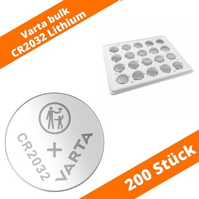 200 x CR2032 Varta Lithium Knopfzelle lose Industrie DL2032 230mAh 3V Batterie