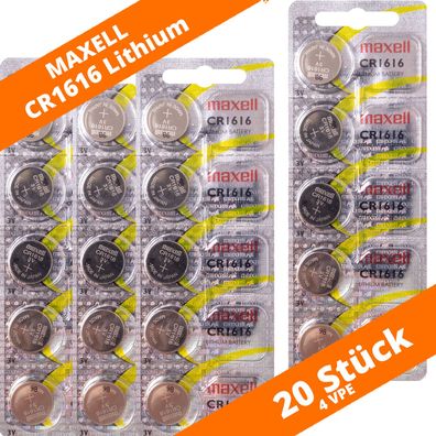 20 x Maxell CR 1616 Lithium Batterien 3V Knopfzellen DL1616 Blister CR1616