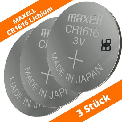 3 x Maxell CR 1616 Lithium Batterien 3V Knopfzellen DL1616 Blister CR1616 55mAh