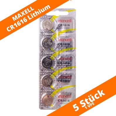 5 x Maxell CR 1616 Lithium Batterien 3V Knopfzellen DL1616 Blister CR1616 55mAh