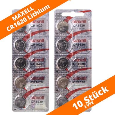 10 x Maxell CR 1620 Lithium Batterien 3V Knopfzellen DL1620 Blister CR1620