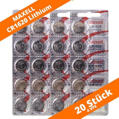 20 x Maxell CR 1620 Lithium Batterien 3V Knopfzellen DL1620 Blister CR1620